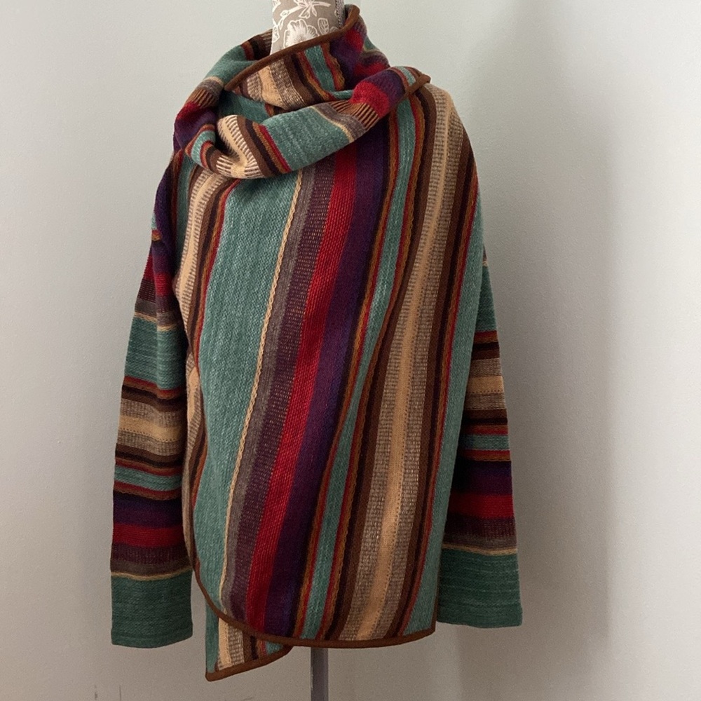 Ralph Lauren Serape Stripes Open Cardigan Waterfall Drapped Knit Wrap L to XL - Picture 5 of 15